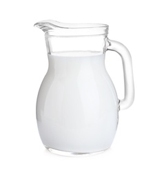 Photo of Jug of fresh milk isolated on white