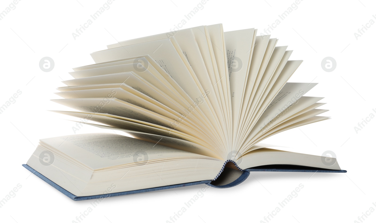 Photo of Open book with hard cover isolated on white