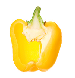 Photo of Cut yellow bell pepper isolated on white