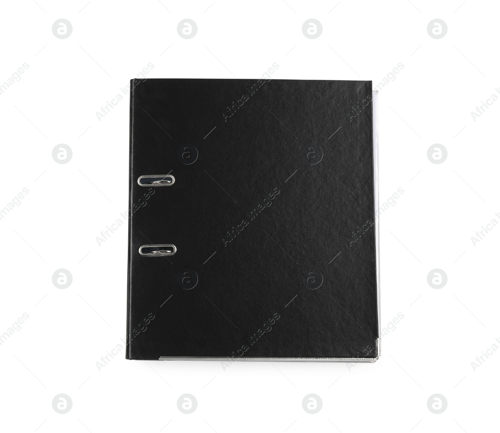Photo of One black office folder isolated on white, top view
