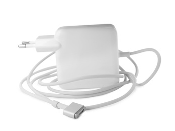 Photo of Laptop charger isolated on white. Modern technology