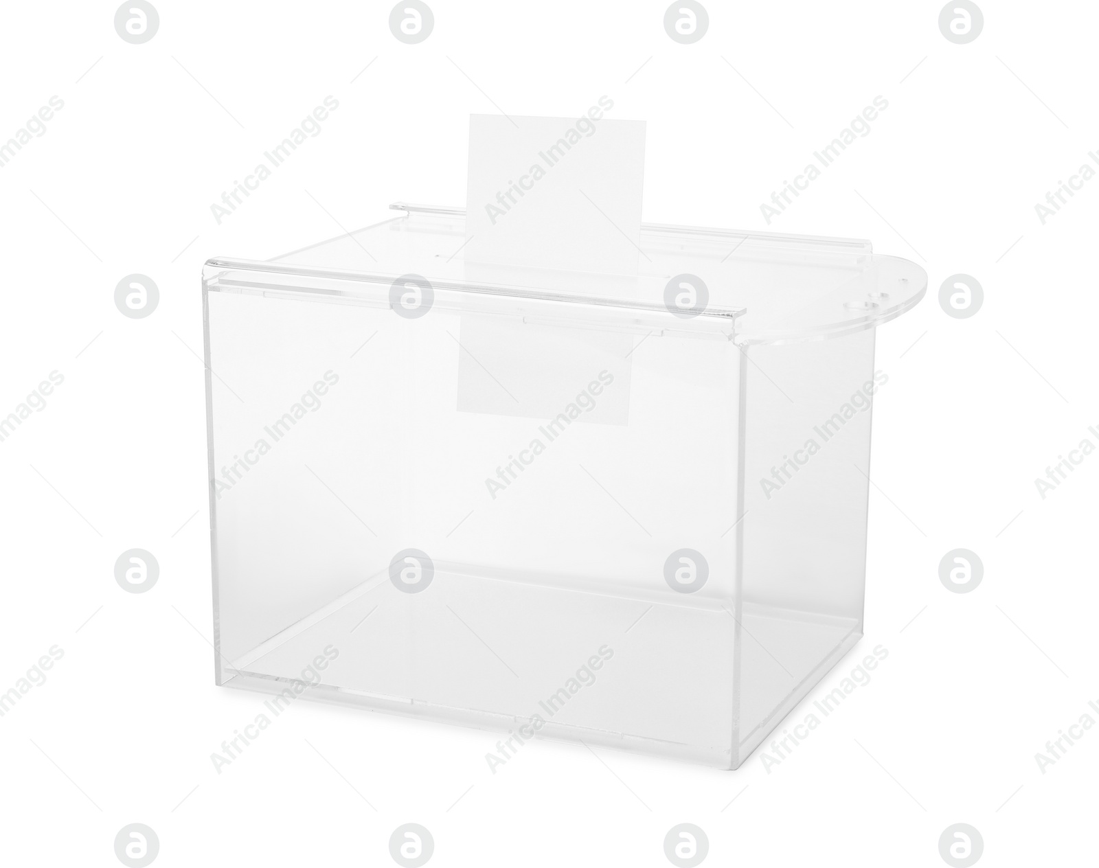 Photo of Transparent ballot box with vote isolated on white