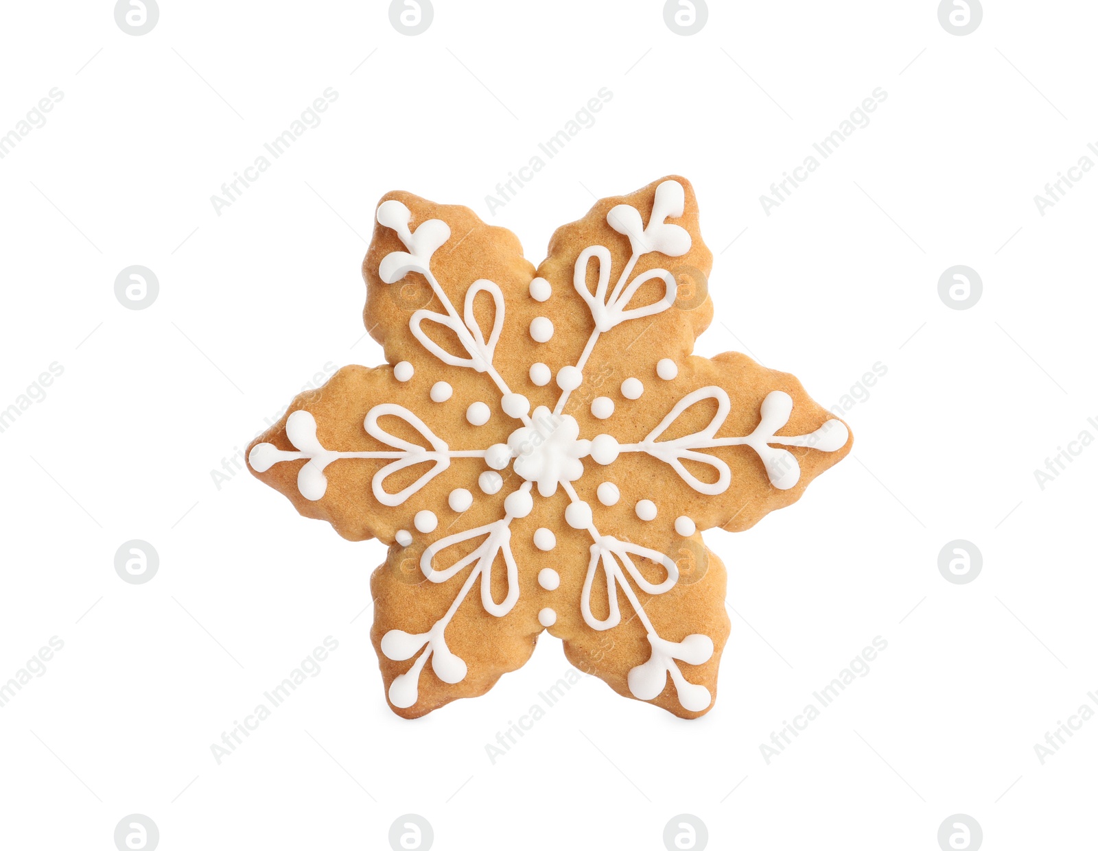 Photo of Tasty snowflake shaped Christmas cookie isolated on white