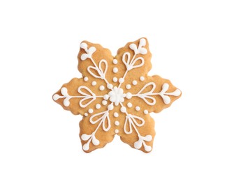 Tasty snowflake shaped Christmas cookie isolated on white