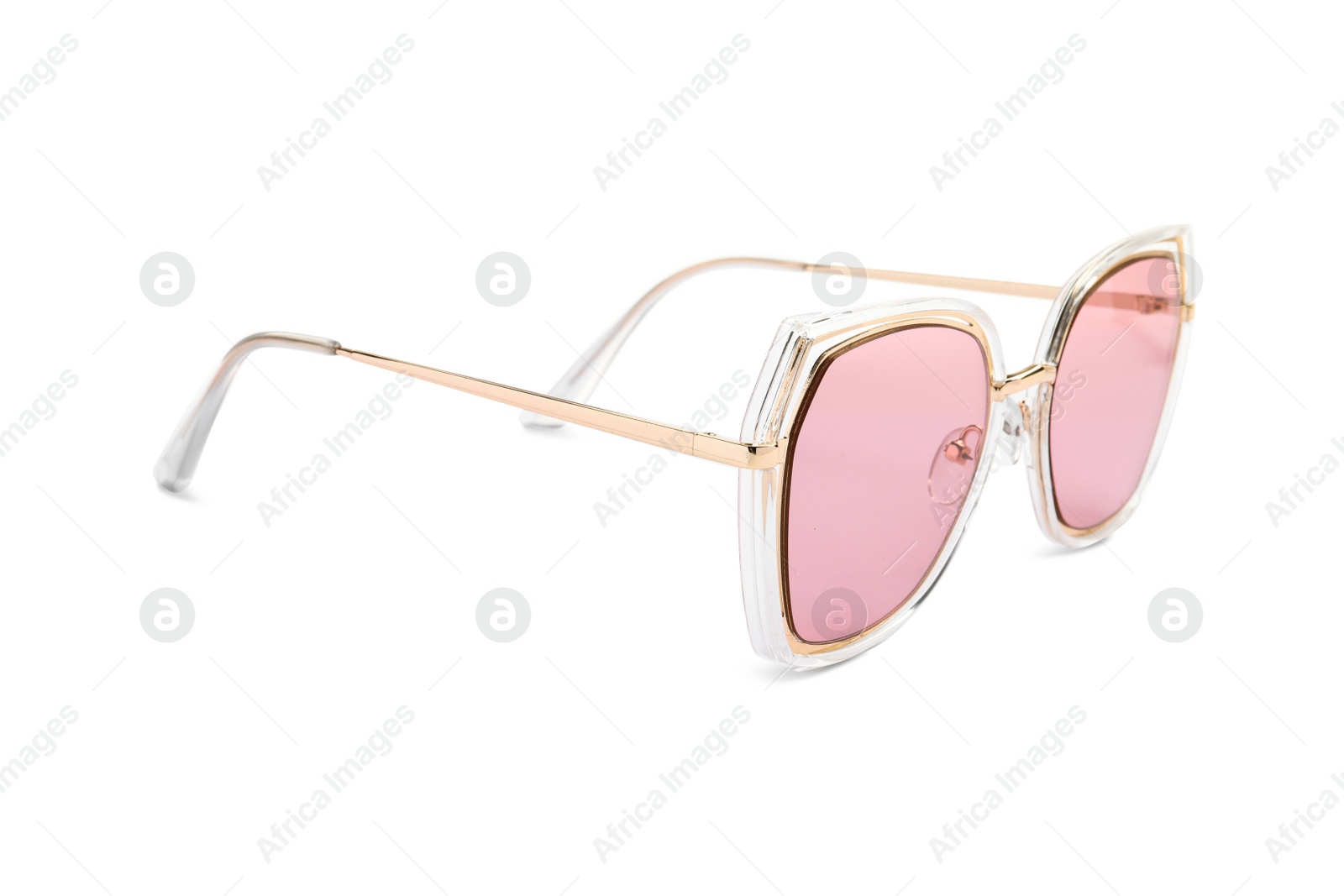 Photo of New stylish sunglasses isolated on white. Fashionable accessory