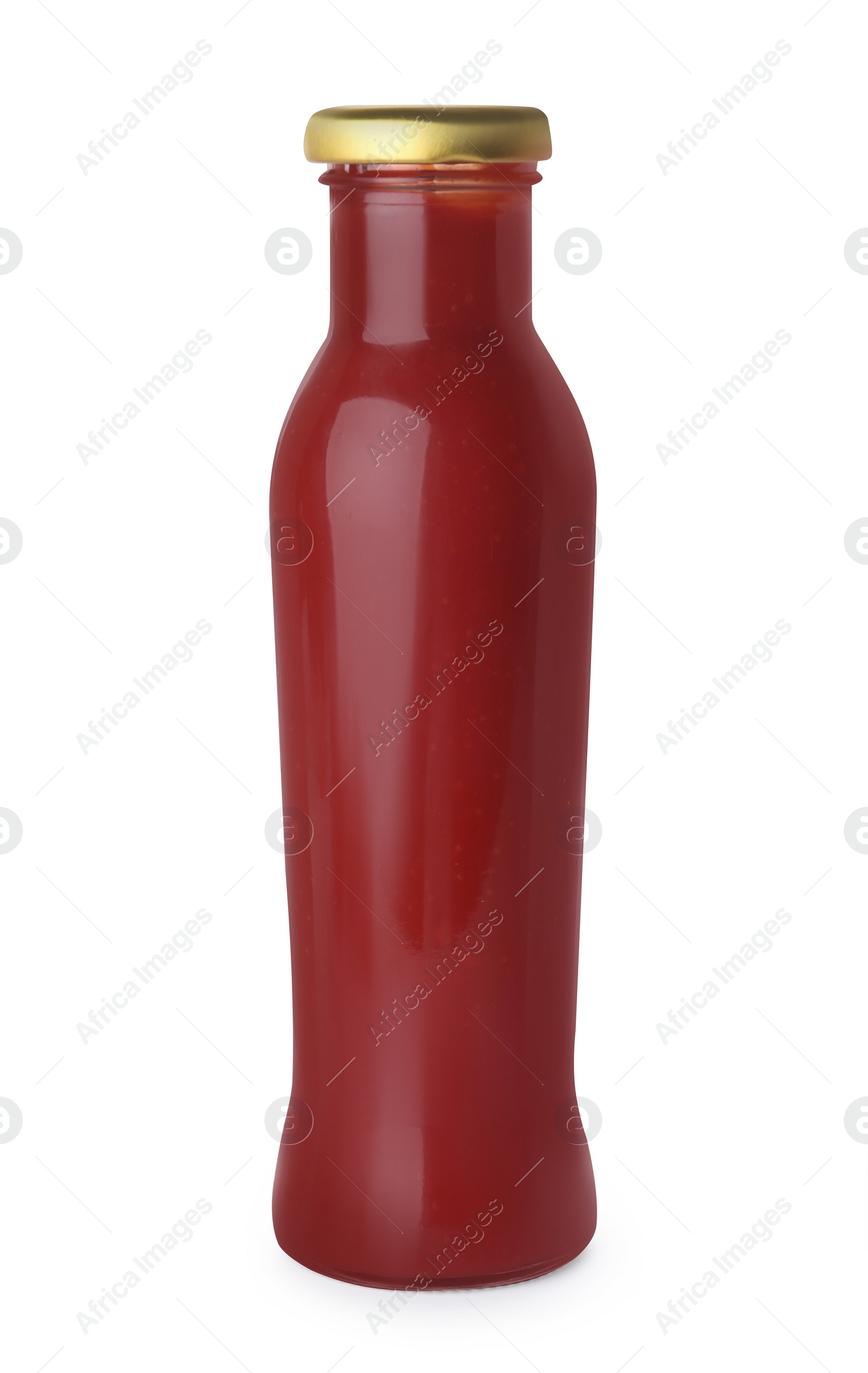Bottle with tasty ketchup isolated on white Photo of Bottle with tasty ketchup isolated on white