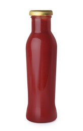 Photo of Bottle with tasty ketchup isolated on white
