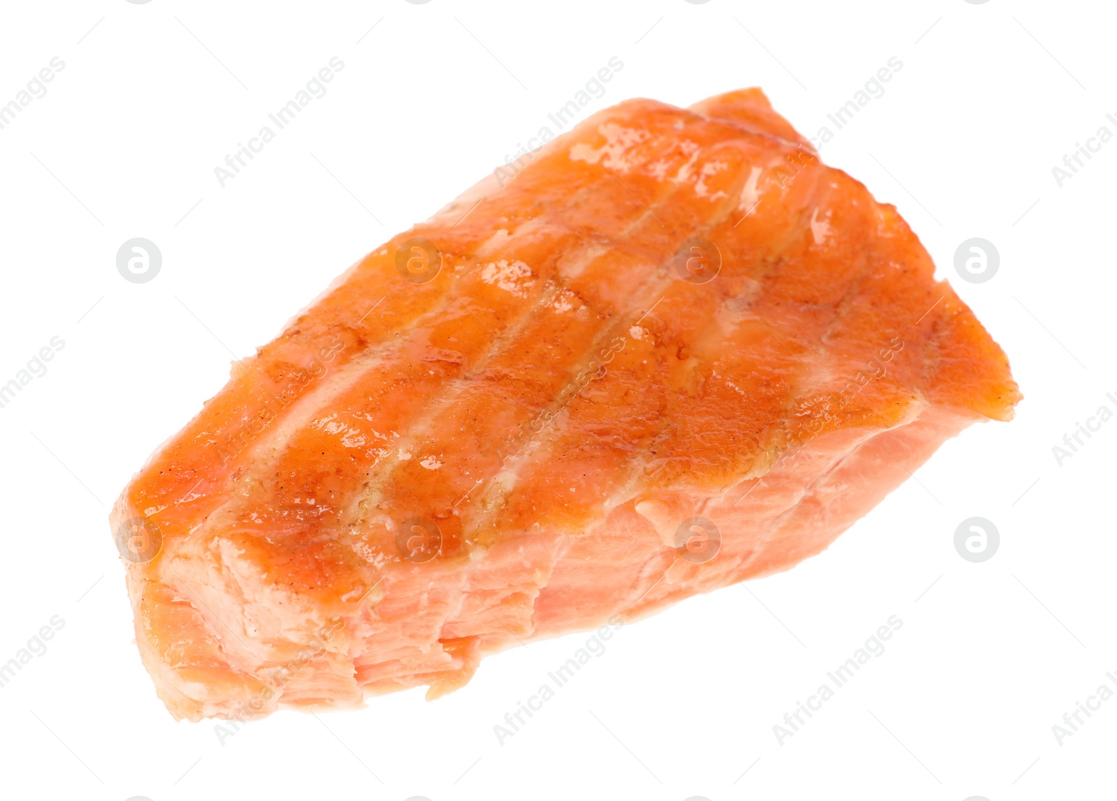 Photo of Piece of tasty grilled salmon isolated on white