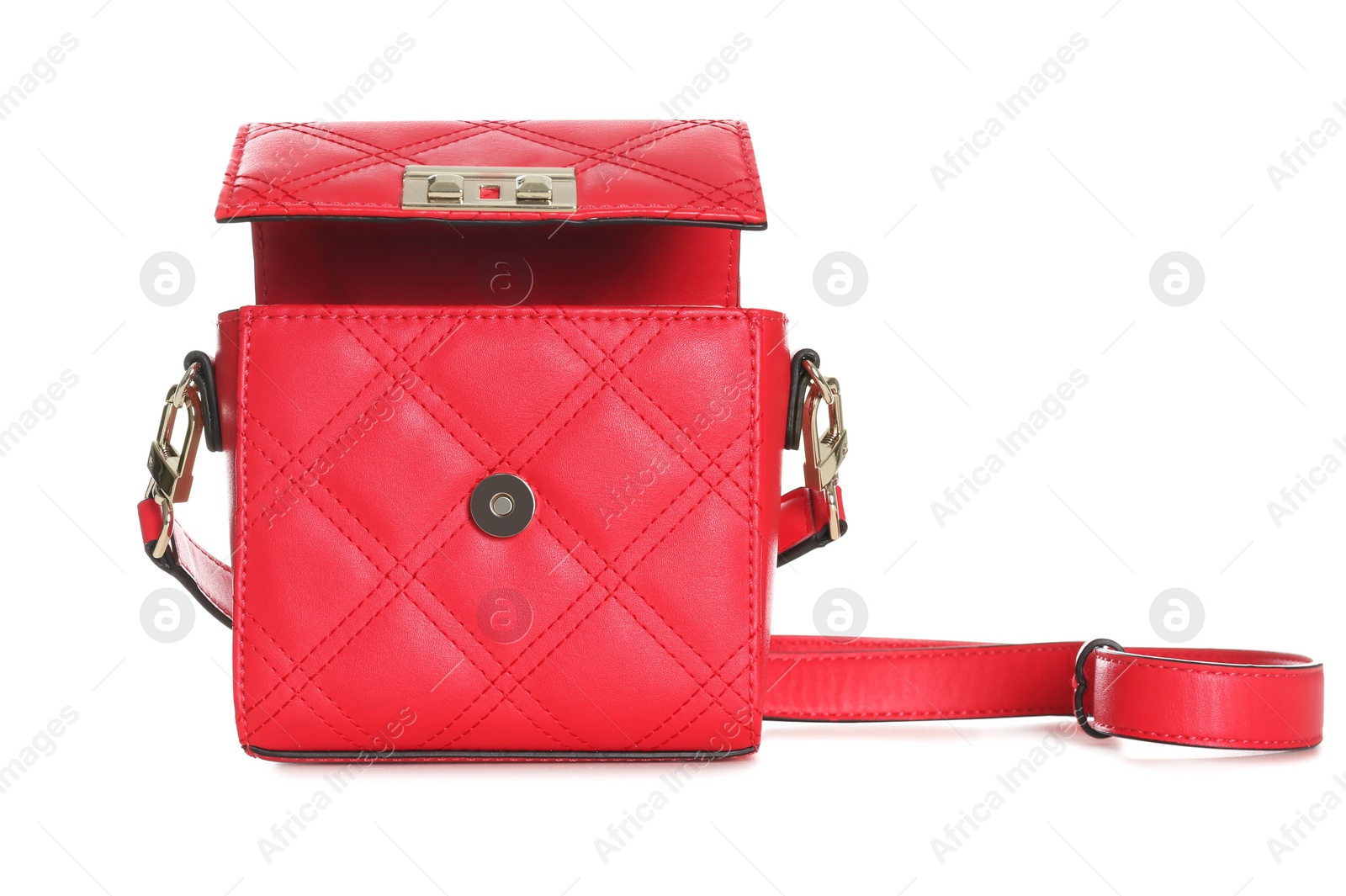 Photo of Stylish red woman's bag isolated on white