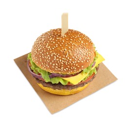 Photo of Burger with delicious patty isolated on white