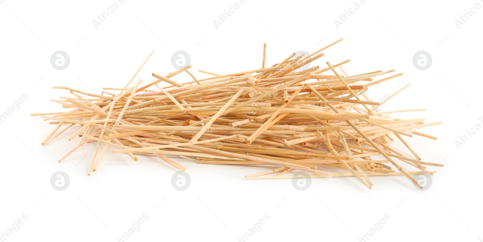 Photo of Heap of dried hay on white background