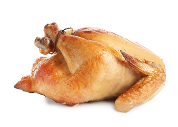 Delicious cooked whole turkey on white background