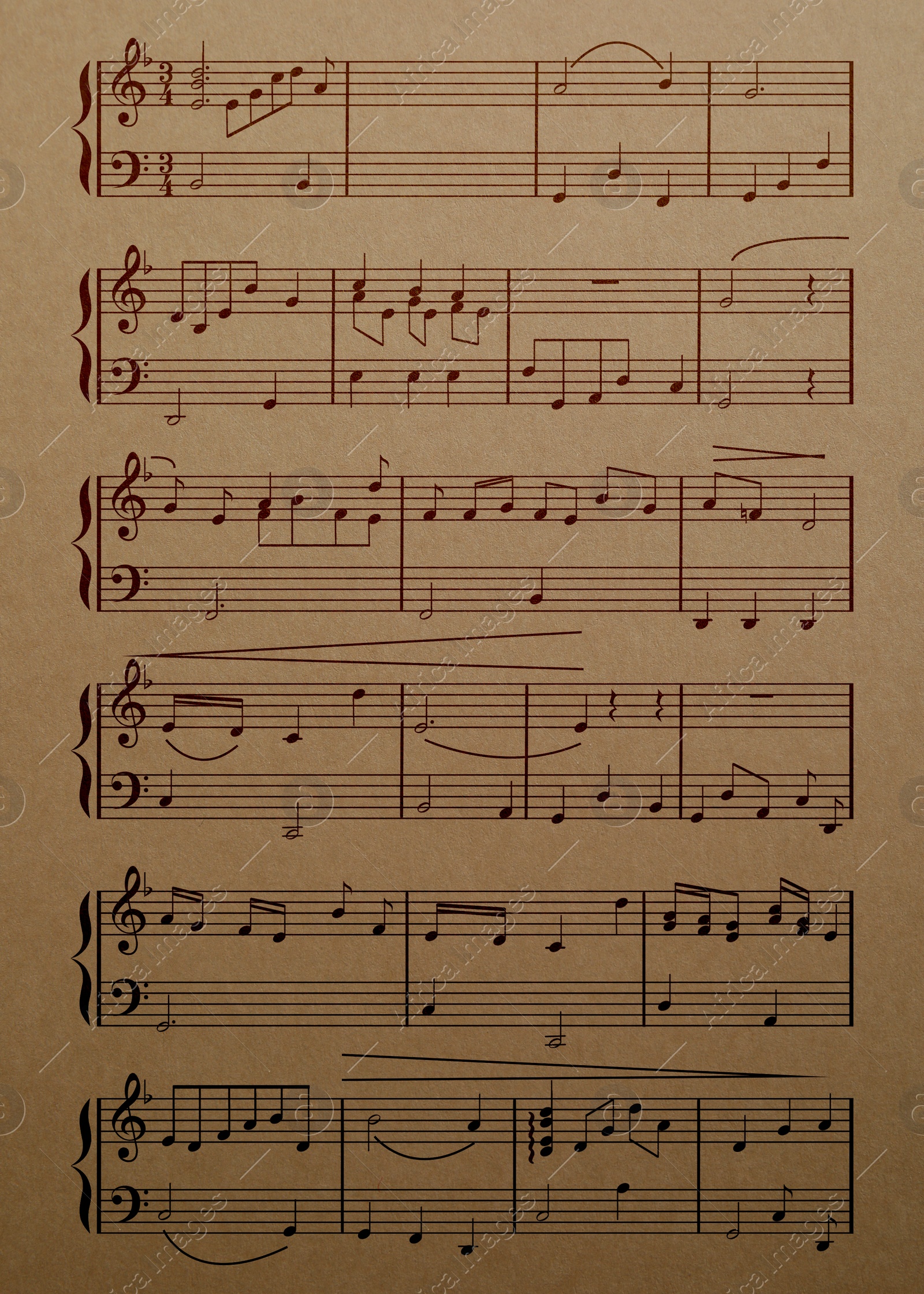 Image of Sheet music. Different musical symbols combined into composition