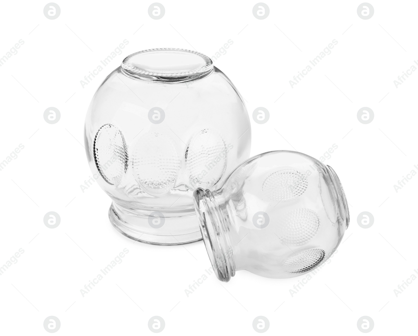 Photo of Glass cups isolated on white. Cupping therapy
