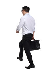 Photo of Businessman with briefcase walking on white background