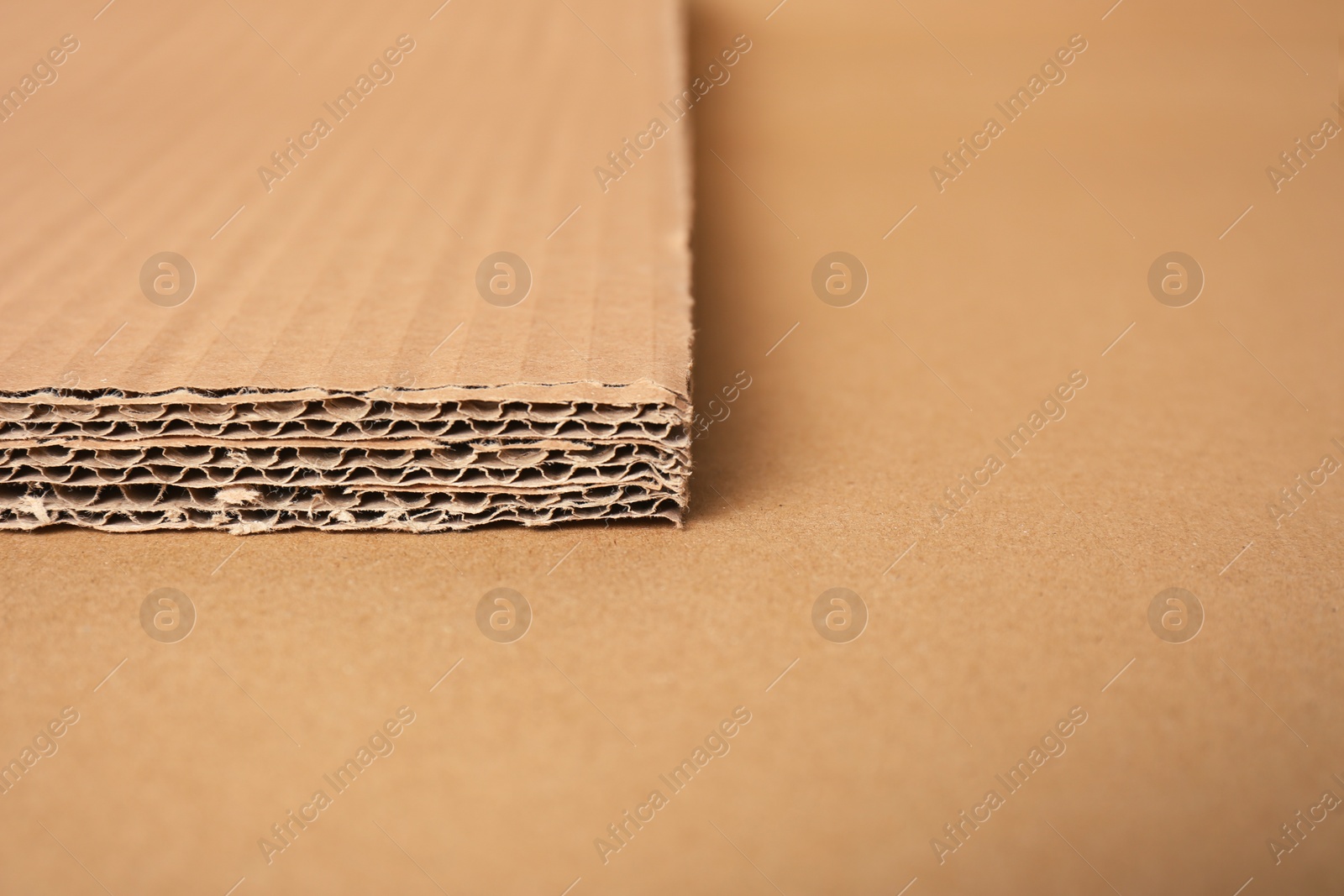 Photo of Closeup view of corrugated cardboard sheets, space for text. Recyclable packaging material