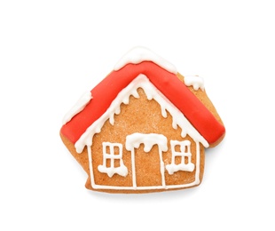 Tasty homemade Christmas cookie on white background