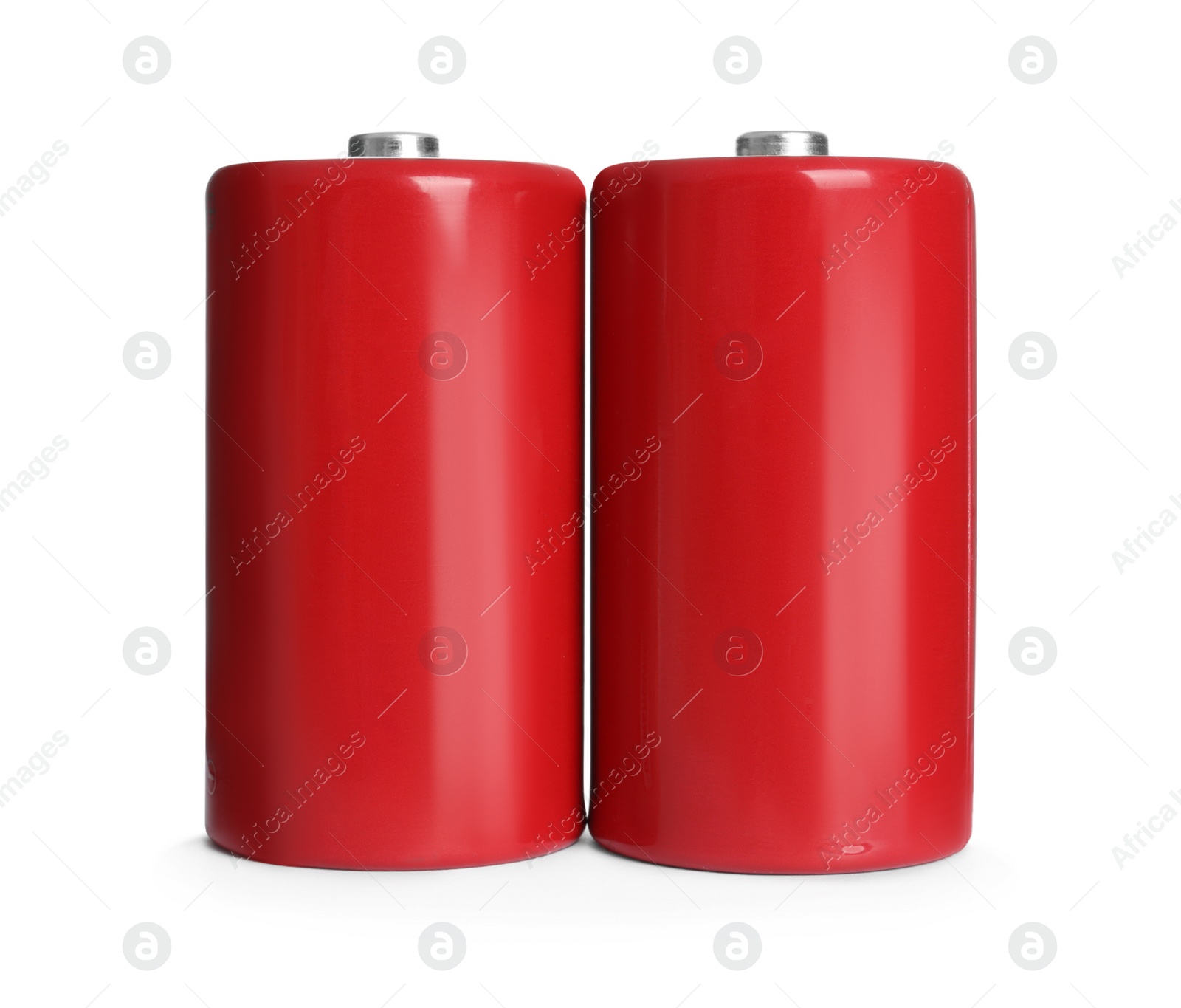 Image of New D batteries on white background. Dry cell