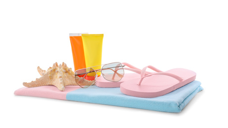 Composition with beach objects on white background