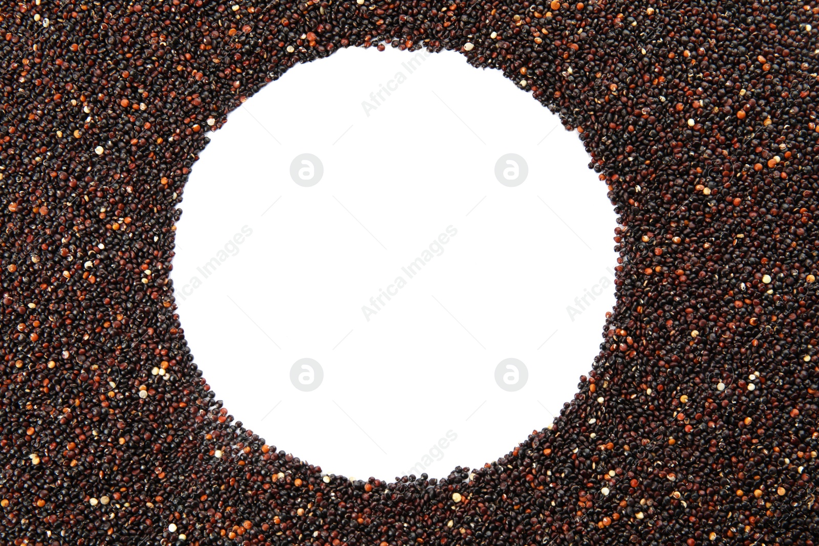 Photo of Frame made of black quinoa and space for text on white background, top view