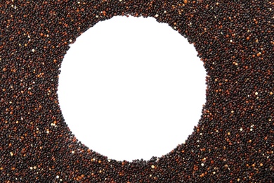 Photo of Frame made of black quinoa and space for text on white background, top view