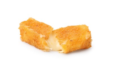 Photo of One tasty fried mozzarella stick isolated on white