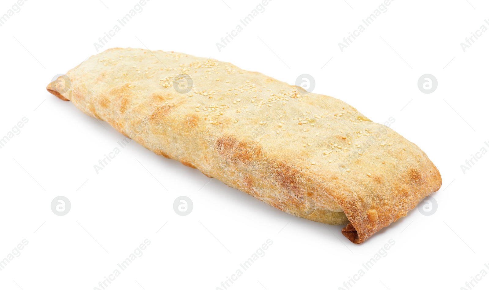 Photo of Delicious strudel with tasty filling isolated on white