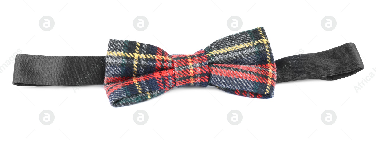 Photo of Stylish tartan bow tie isolated on white