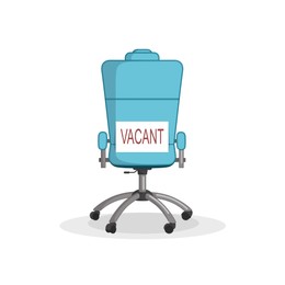 Illustration of Light blue office chair and sign VACANT on white background