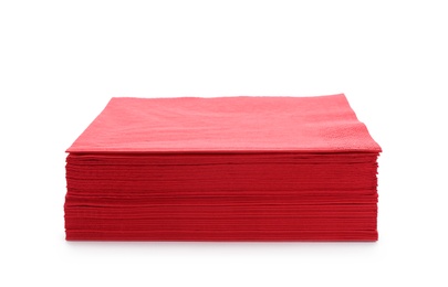 Photo of Stack of clean paper napkins on white background