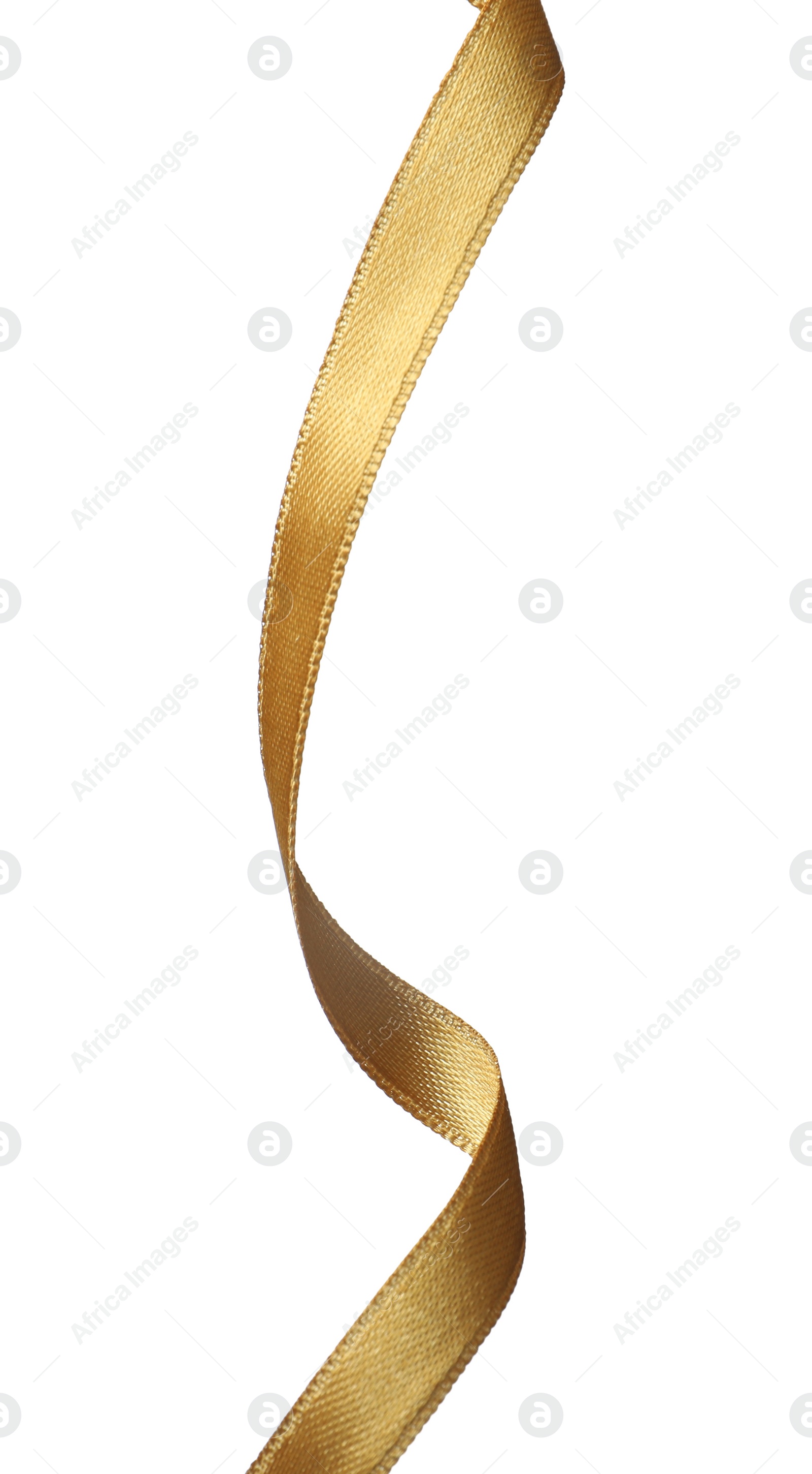Photo of Beautiful golden ribbon isolated on white. Festive decor
