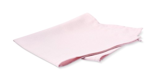 Photo of Pink fabric napkin folded on white background