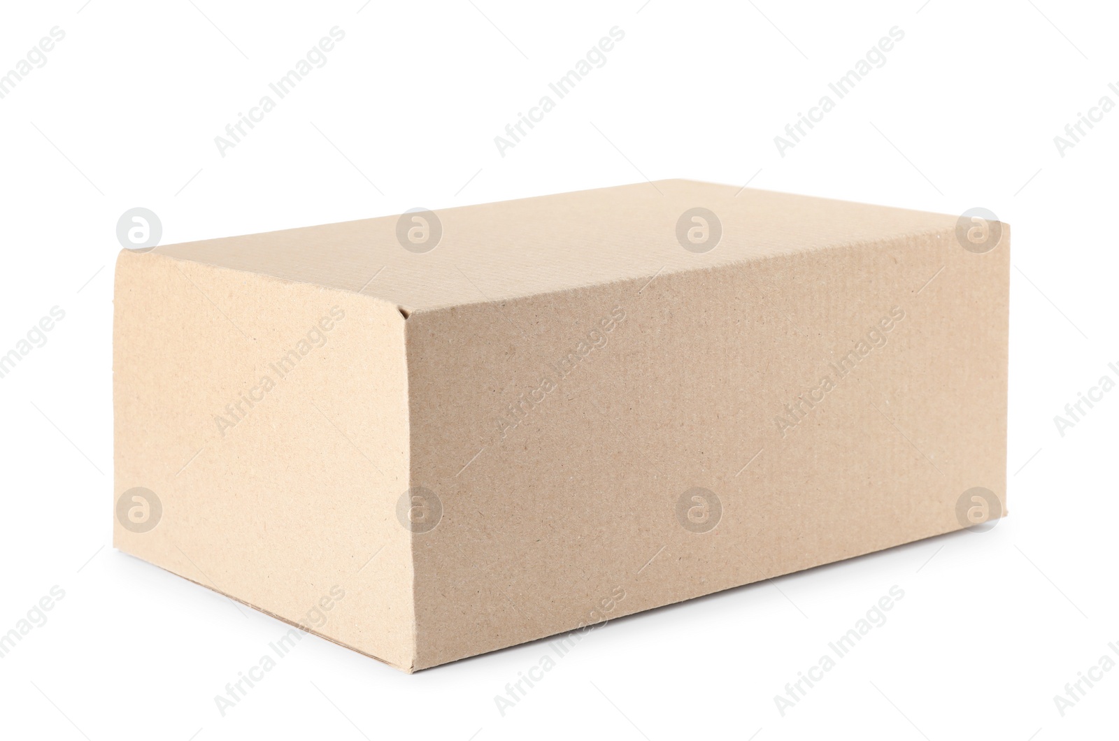 Photo of Closed cardboard box on white background. Mockup for design