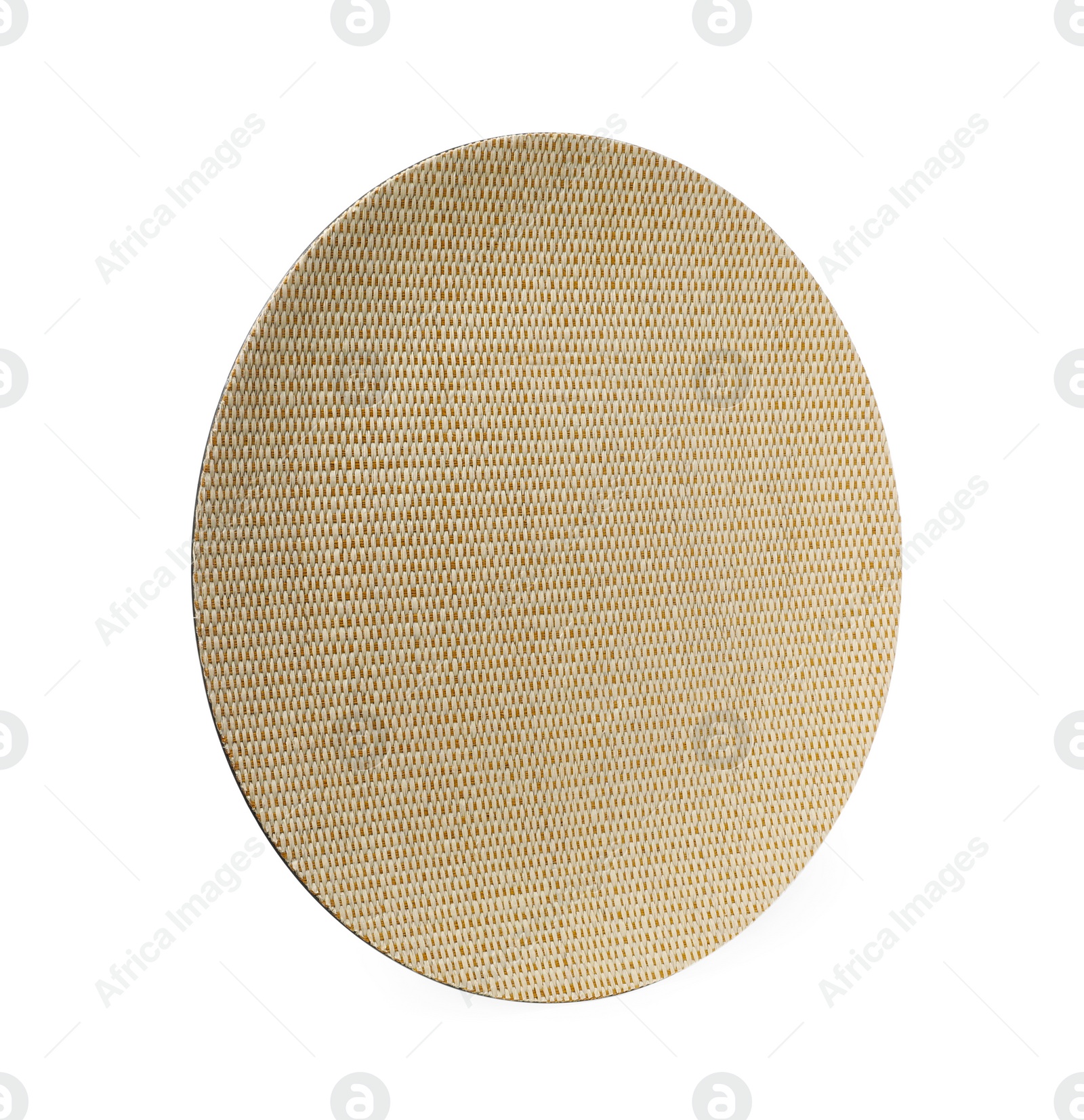 Photo of Round wicker decor element isolated on white