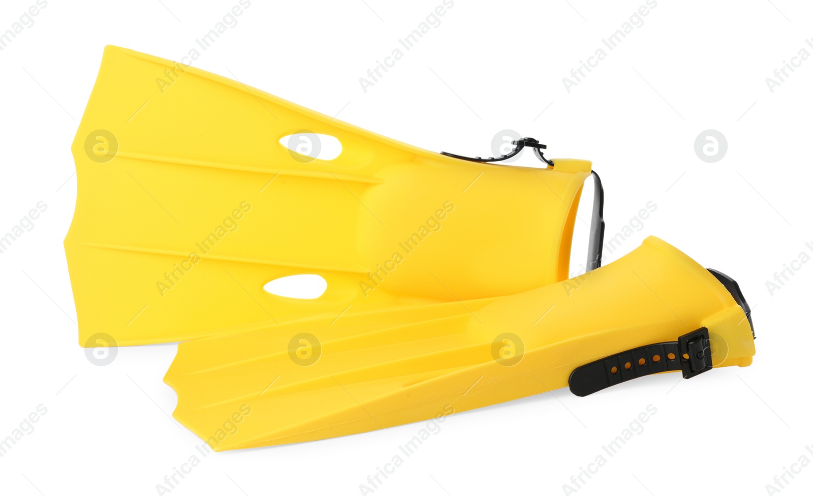 Photo of Pair of yellow flippers on white background