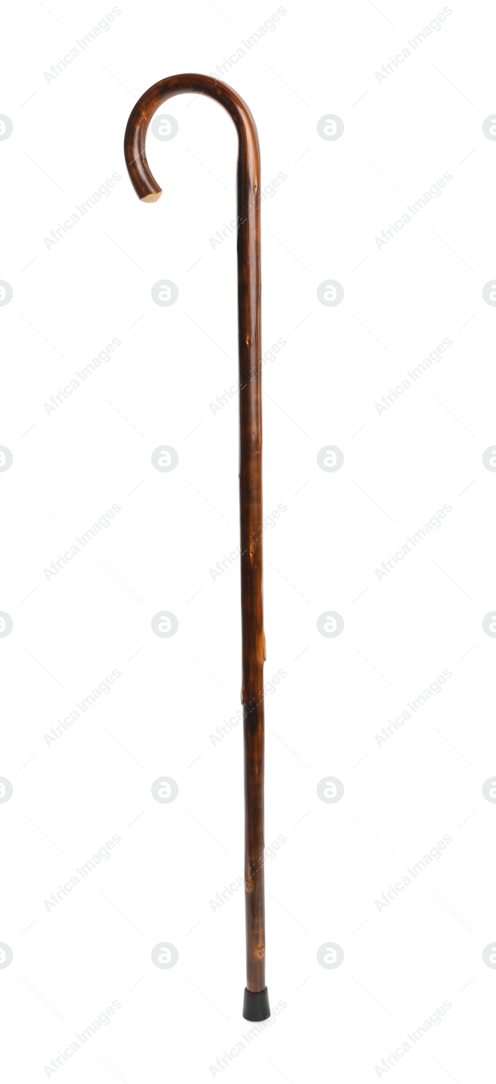 Photo of Elegant wooden walking cane isolated on white