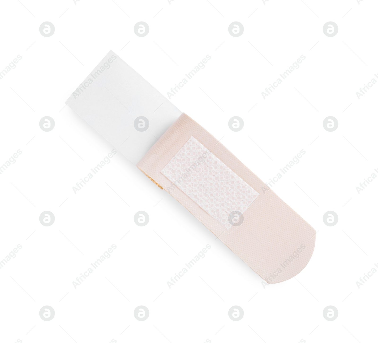 Photo of One medical adhesive bandage isolated on white, top view