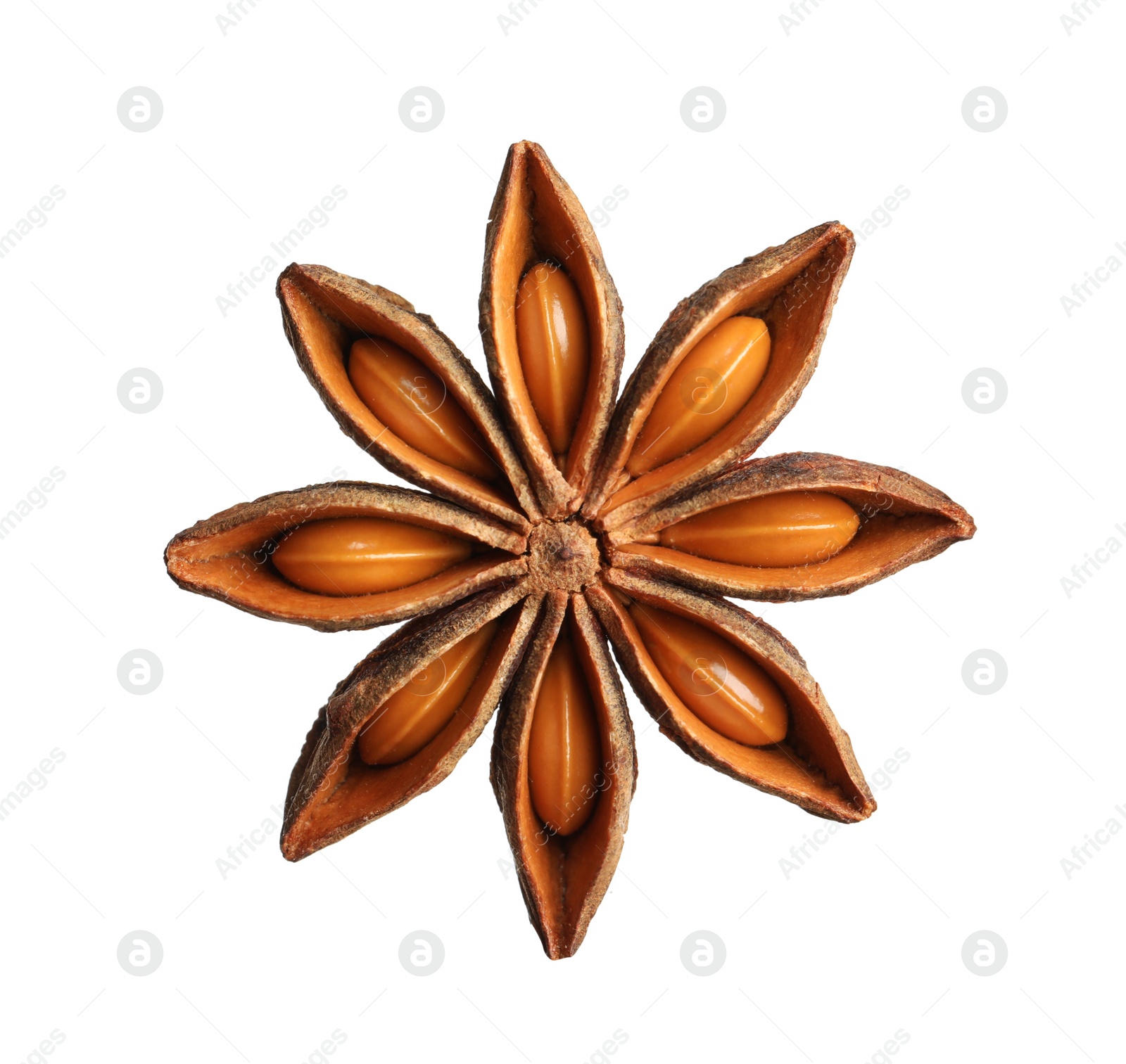 Photo of Dry anise star with seeds isolated on white