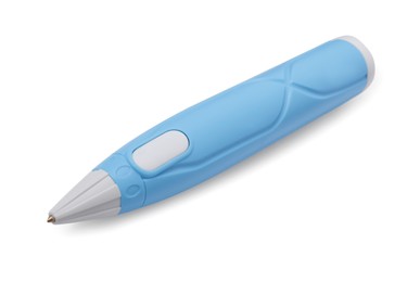 Photo of Stylish light blue 3D pen isolated on white