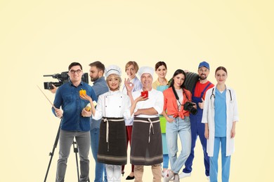 Image of Choosing profession. People of different occupations on beige background