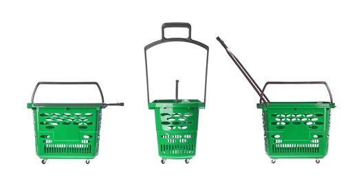 Set of shopping baskets on white background