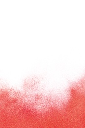 Photo of Red glitter on white background, top view