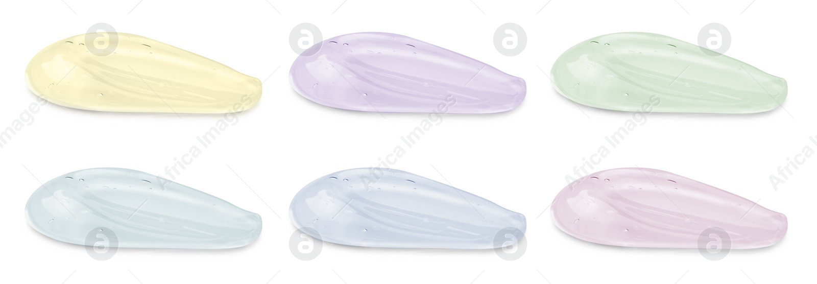 Image of Set with samples of cosmetic gels on white background