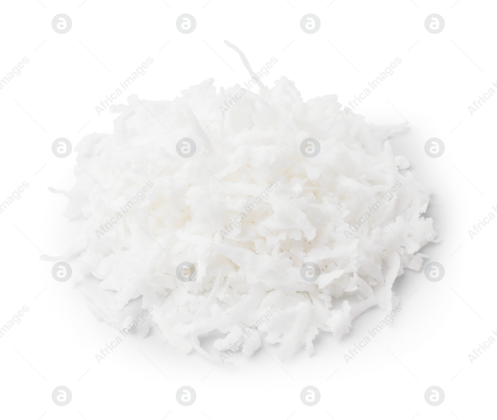 Photo of Pile of coconut flakes isolated on white