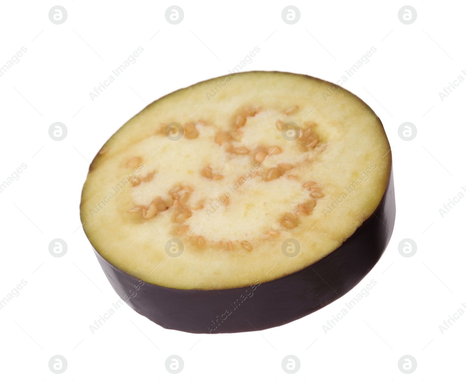 Photo of Slice of ripe eggplant on white background