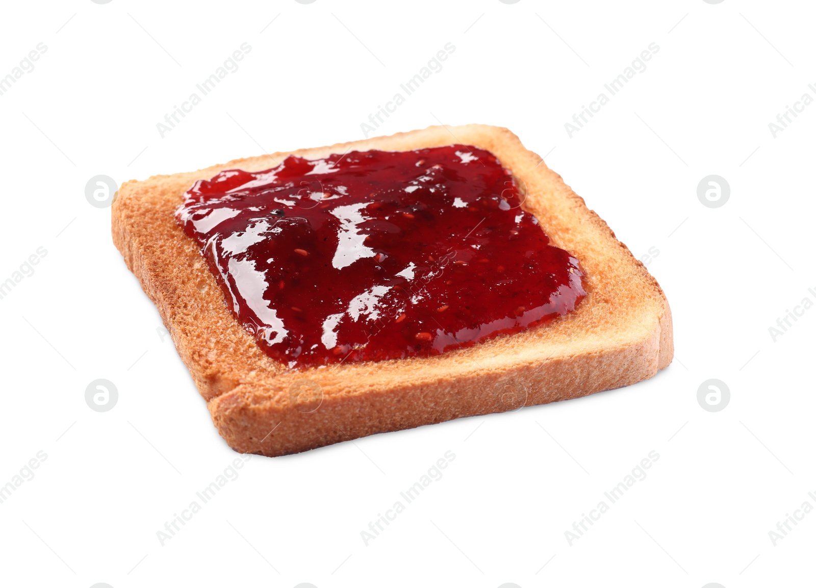 Photo of Delicious crispy toast with berry jam isolated on white