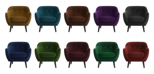 Image of Different colorful armchairs isolated on white, set