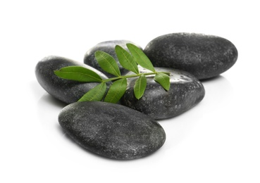 Composition with spa stones on white background