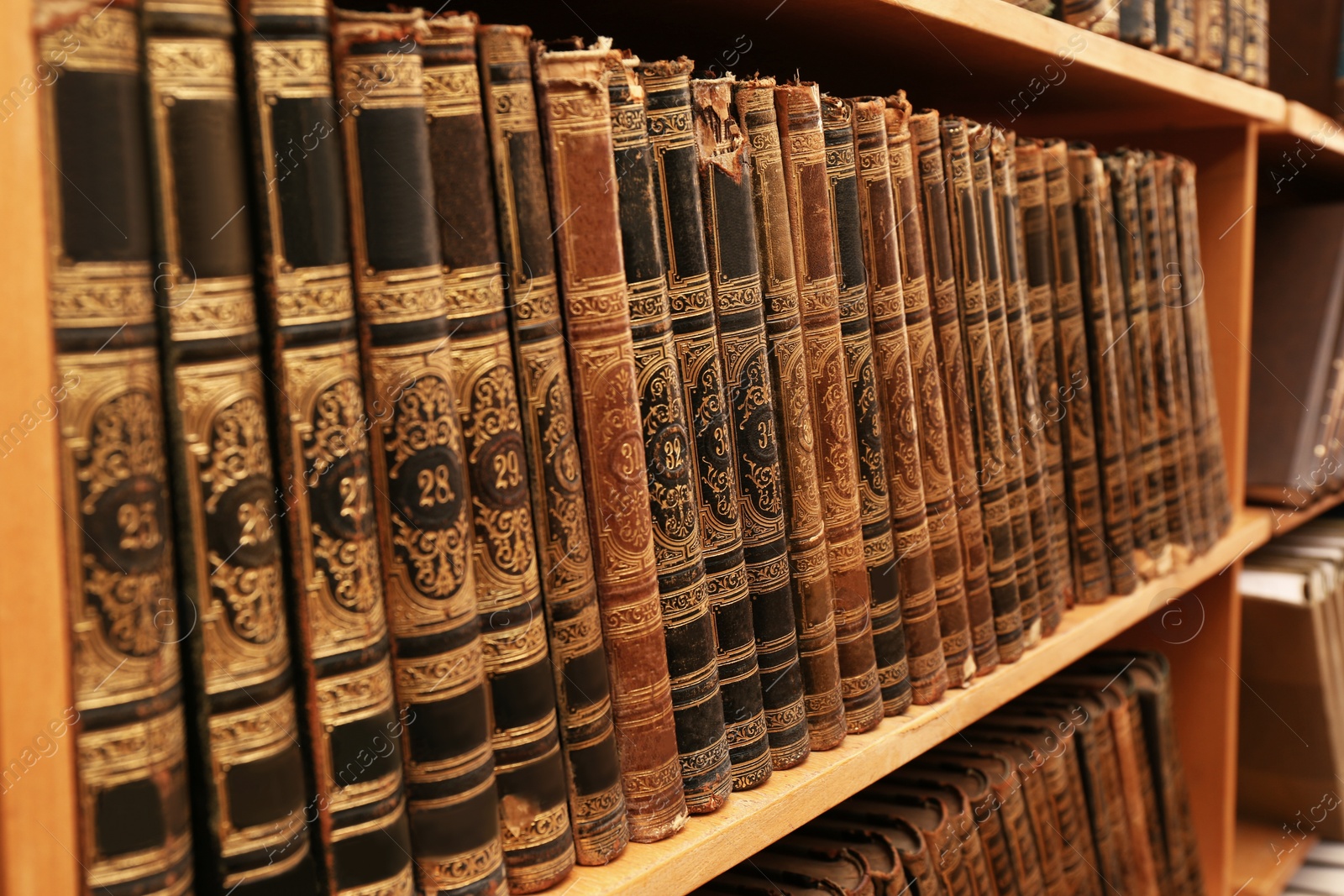 Image of Collection of old books on shelf in library