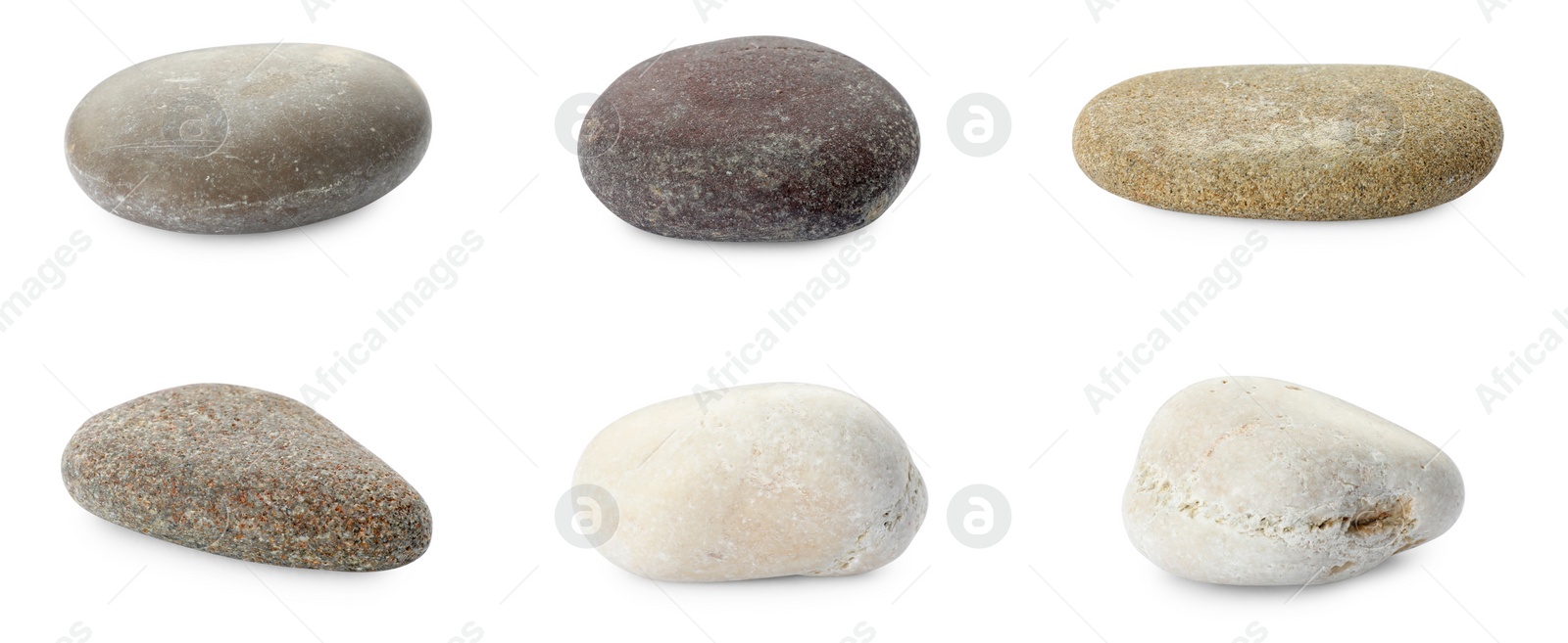 Image of Sea pebbles. Different stones isolated on white, set